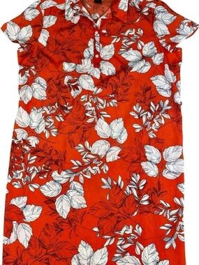 Ann Taylor Bold Orange Leaf-Print Polo Dress